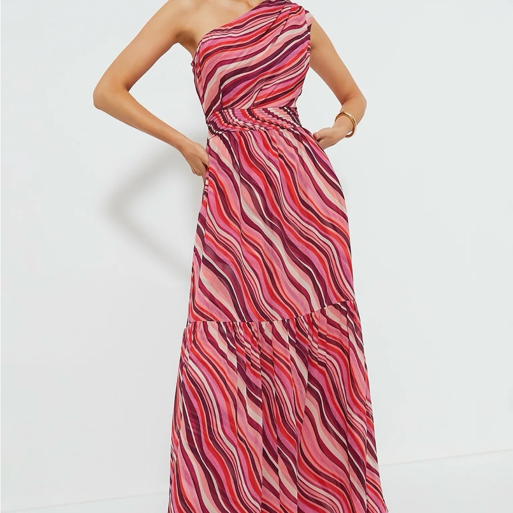 Tuckernuck Pink and Red One Shoulder Asymmetrical Sundress